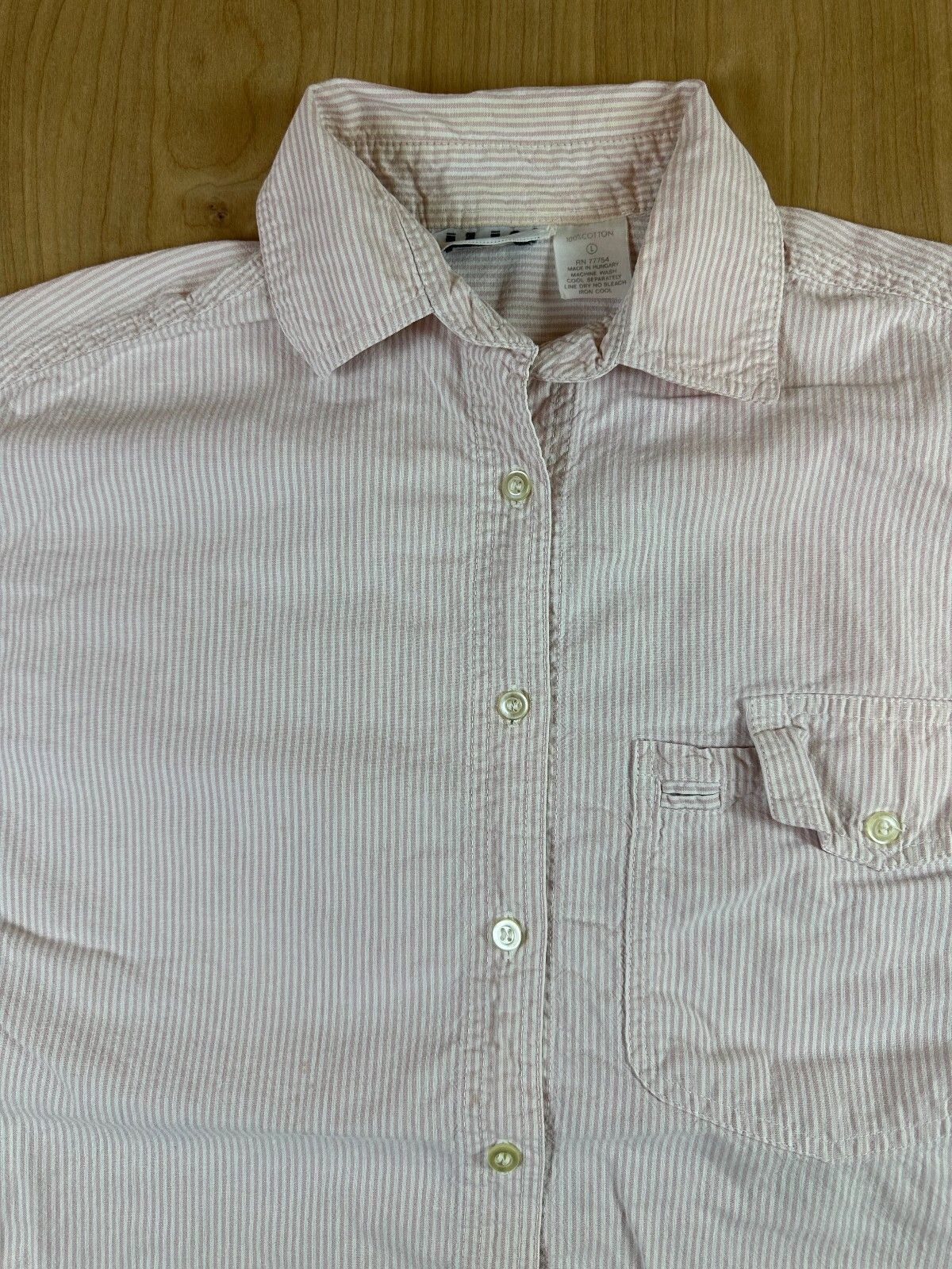 Vintage 80s Ilio Seersucker button up shirt large 100% cotton preppy striped