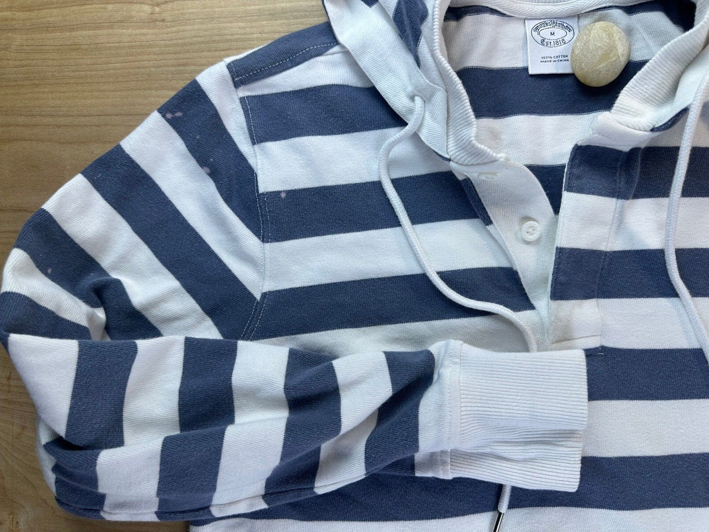 Vintage Brooks Brothers Hoodie medium sailor stripe cotton knit nautical henley