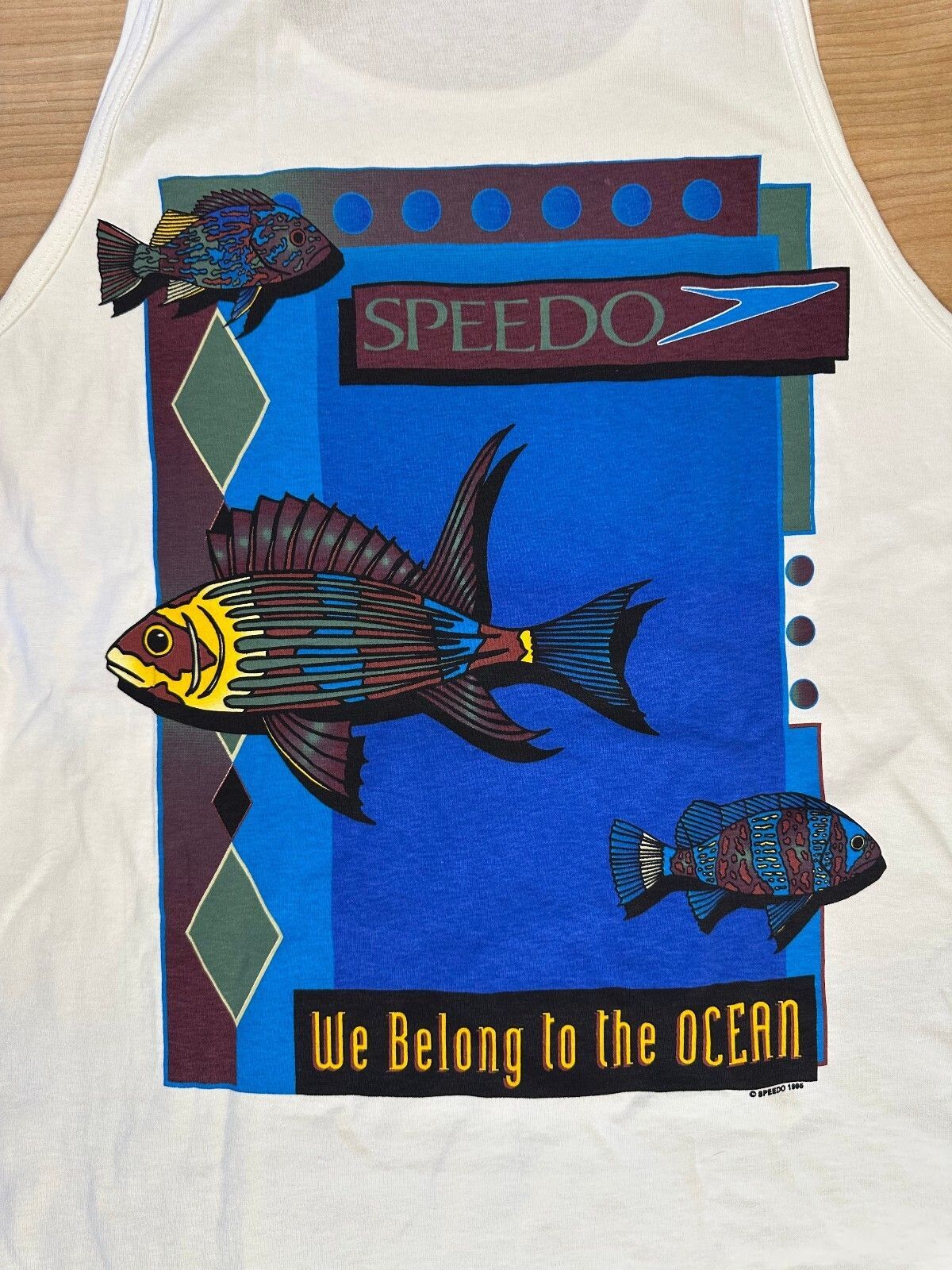 Vintage 90s speedo tank top nwt large made in usa 100% cotton fish sporty beach