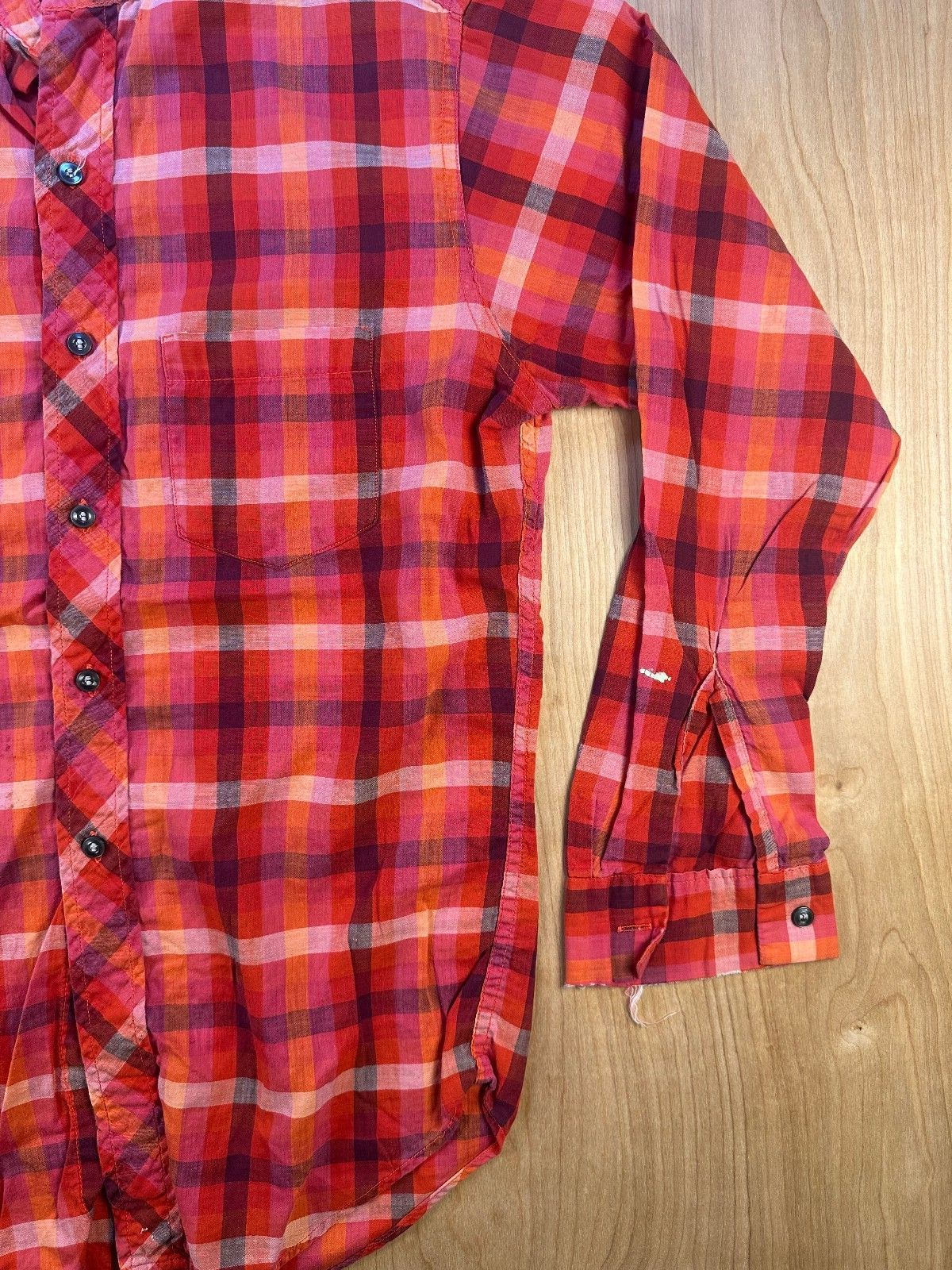Vintage 60s Campus button up shirt mandarin collar small plaid lightweight small