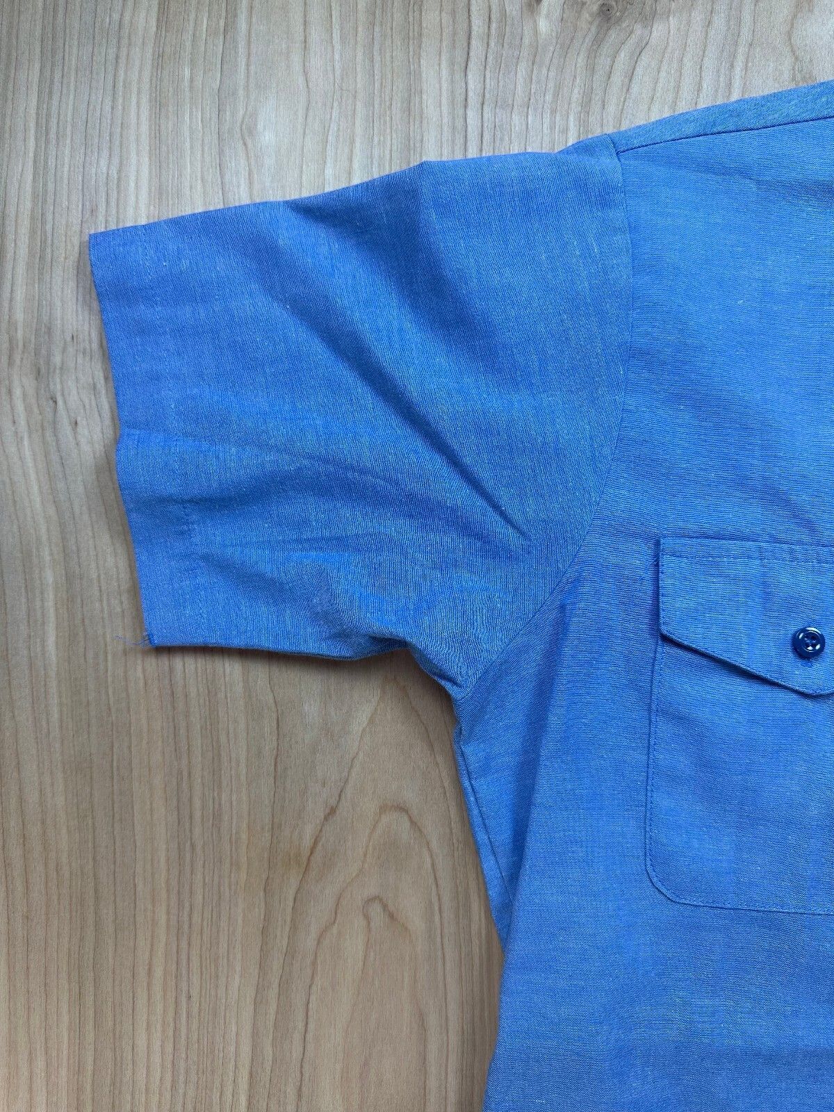 Vintage 70s Seafarer Chambray US. navy button up short sleeve stencil military