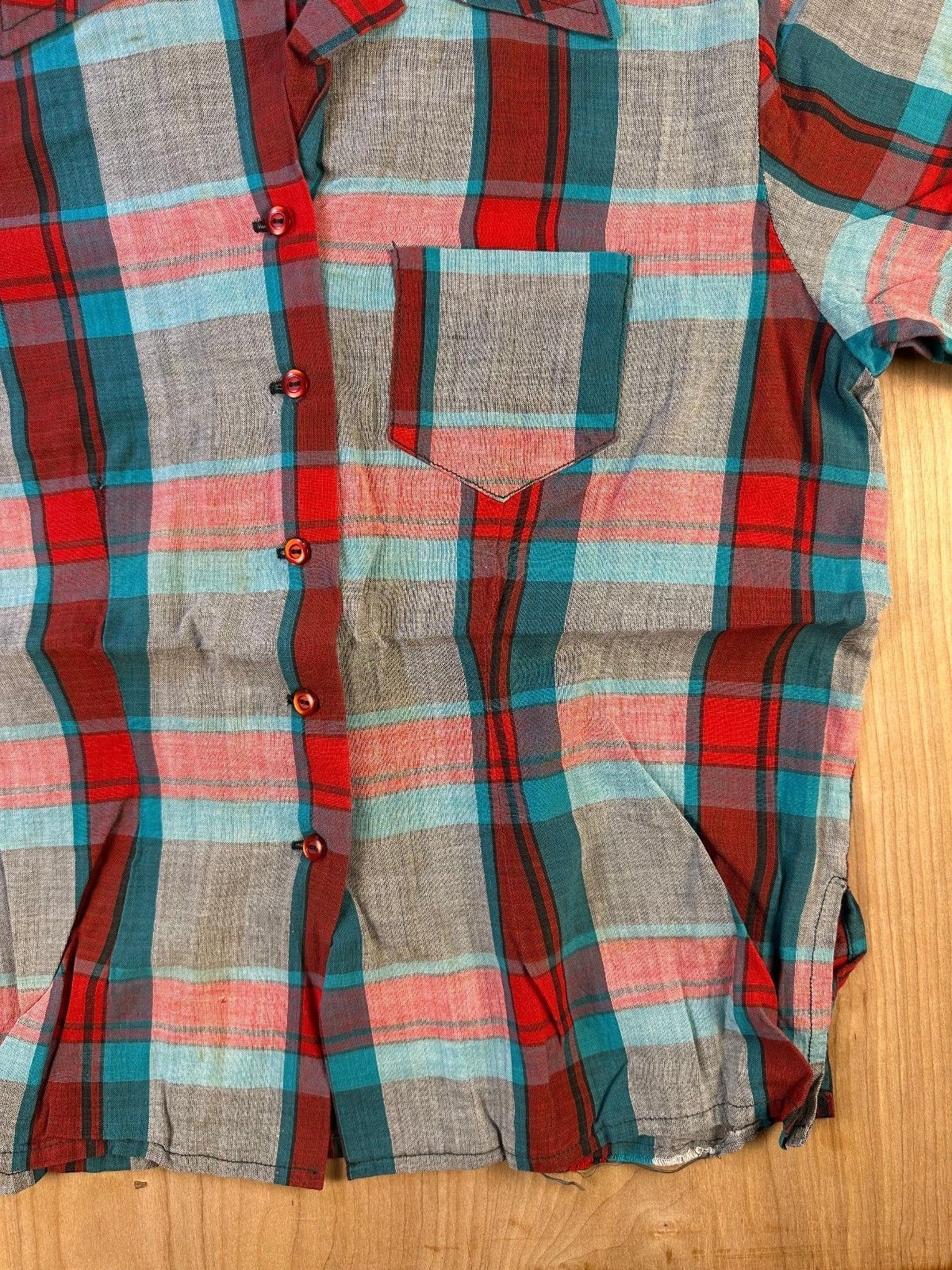 Vintage 70s Jilly button up shirt camp collar plaid short sleeve small
