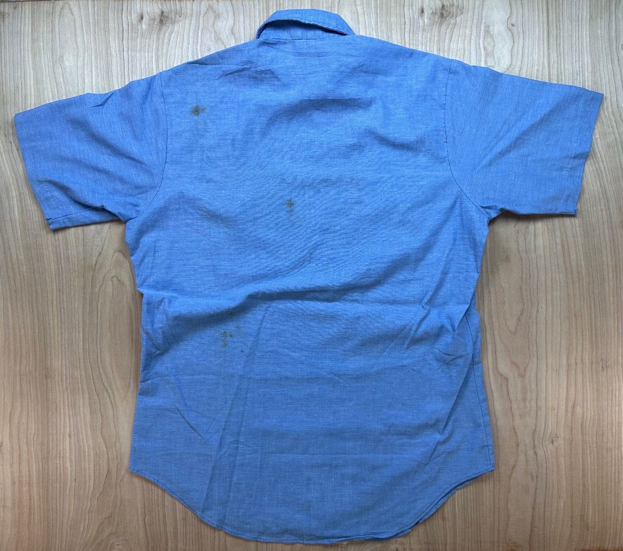Vintage 70s Seafarer Chambray US. navy button up short sleeve stencil military