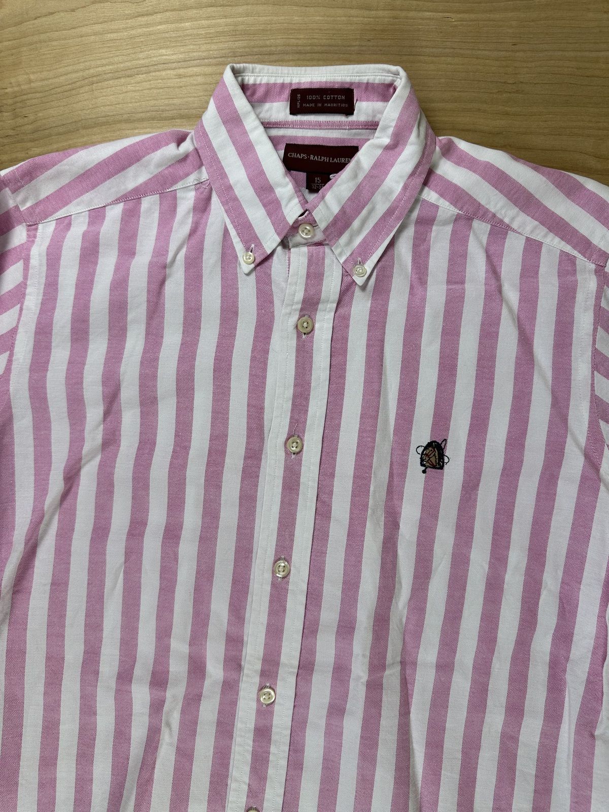 Vintage 90s Chaps Ralph Lauren Striped button up 100% cotton preppy curved hem