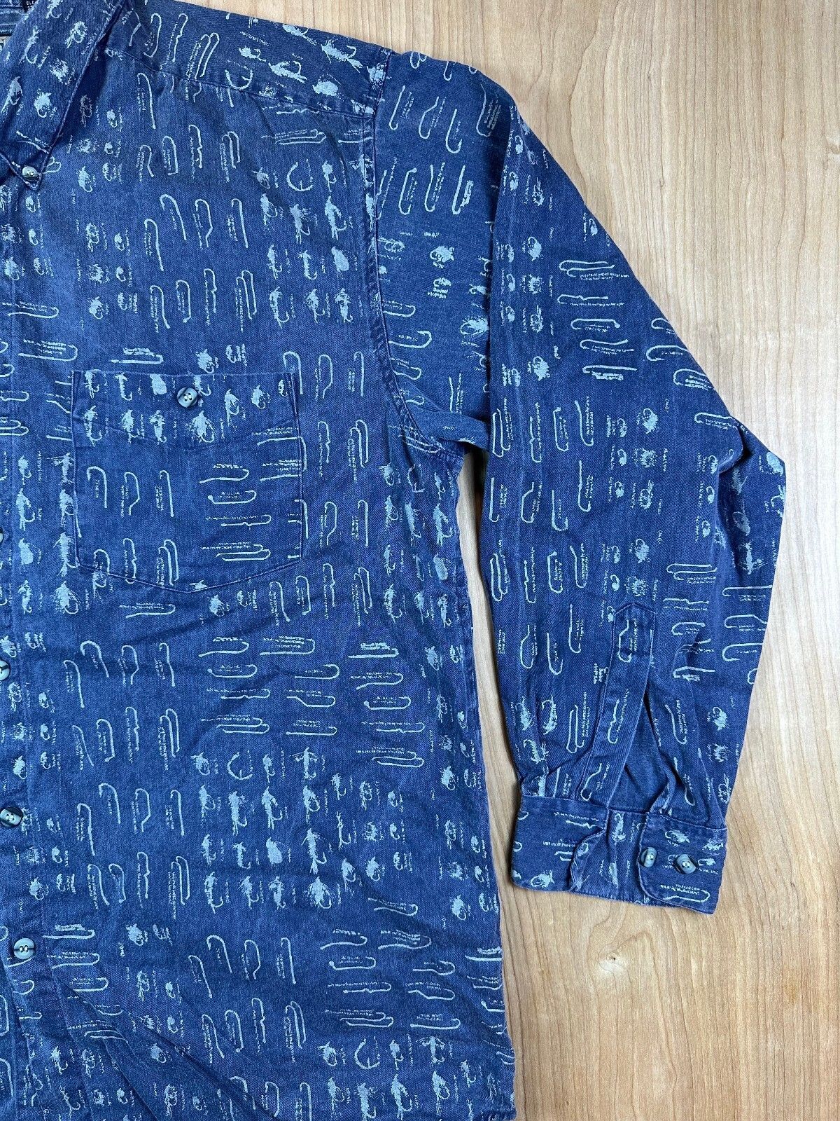 Vintage 90s Natural Stuff Fishing Lure button up large 100% cotton made in india