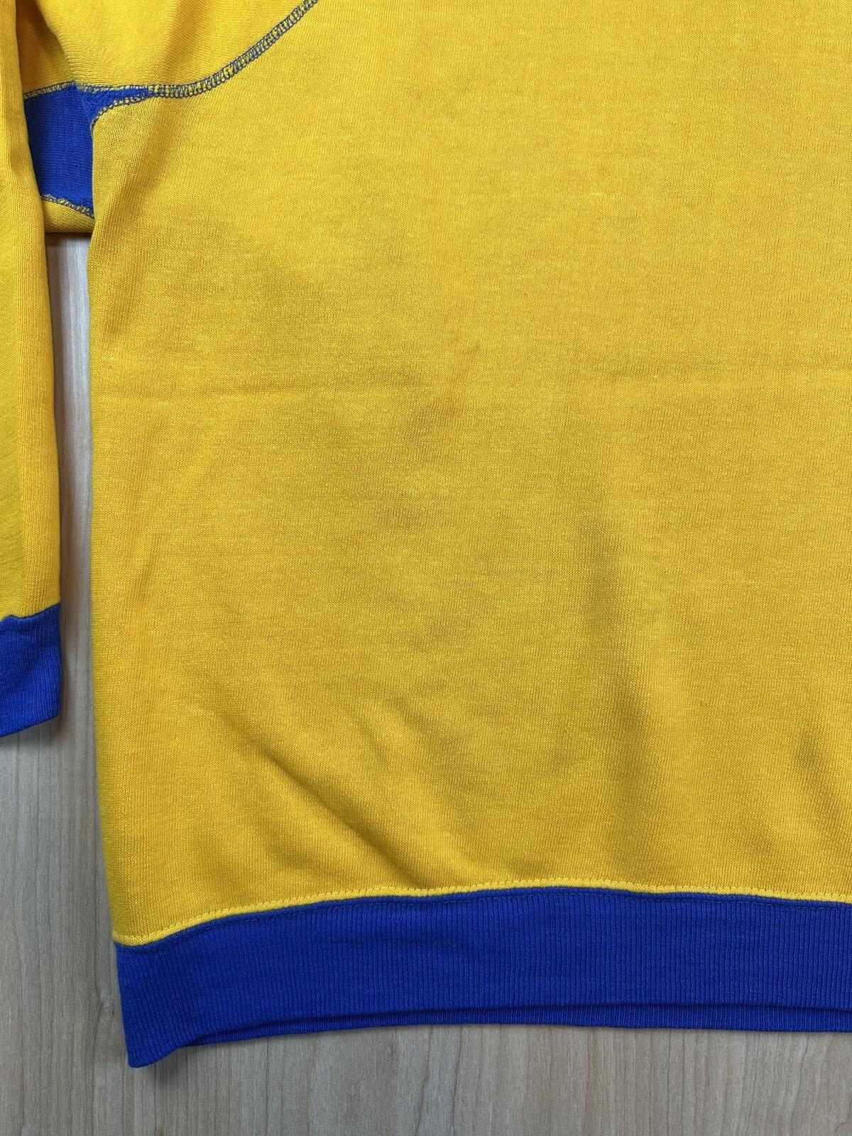 Vintage 80s sweatshirt contrast ribbing raglan made in usa yellow blue soft