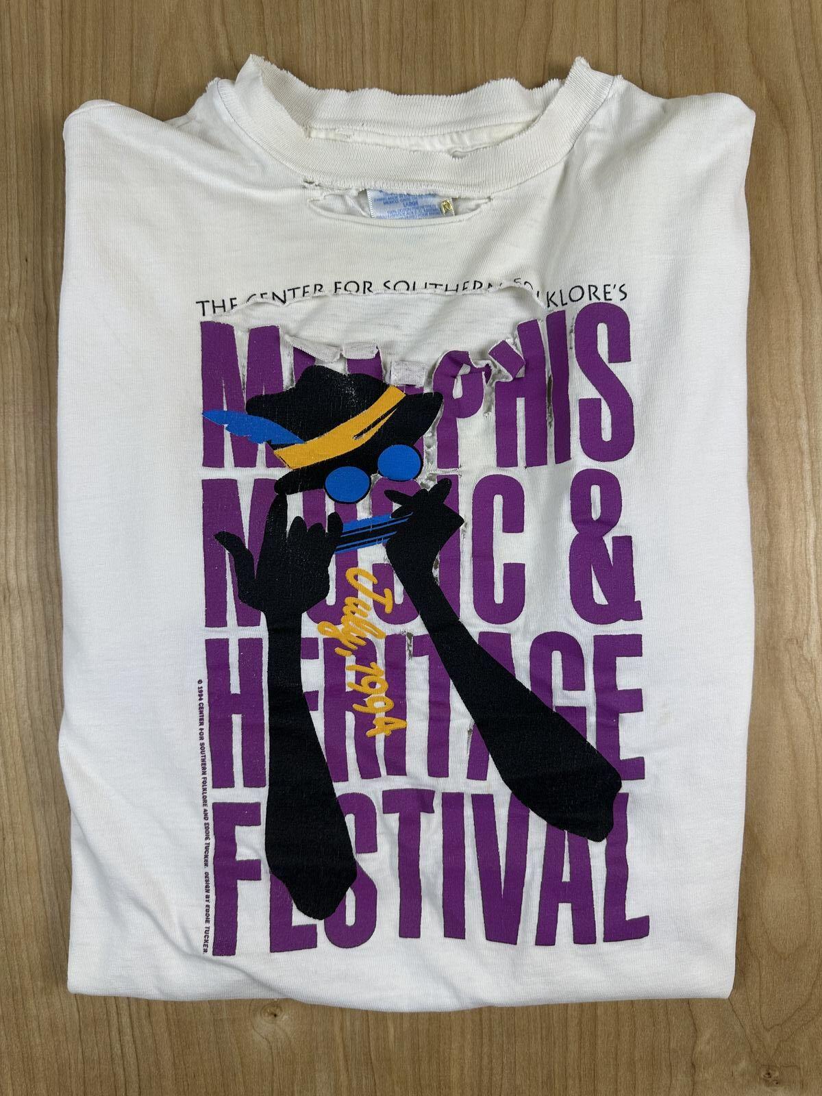 Vintage 90s Memphis Music and Heritage Festival tshirt Hanes beefy t large shred