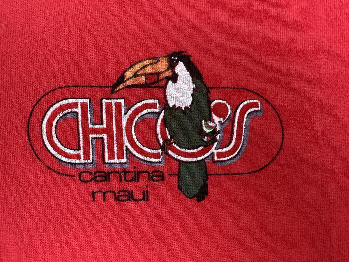 Vintage 80s Chico's Cantina Maui tshirt single stitch red toucan cropped hawaii