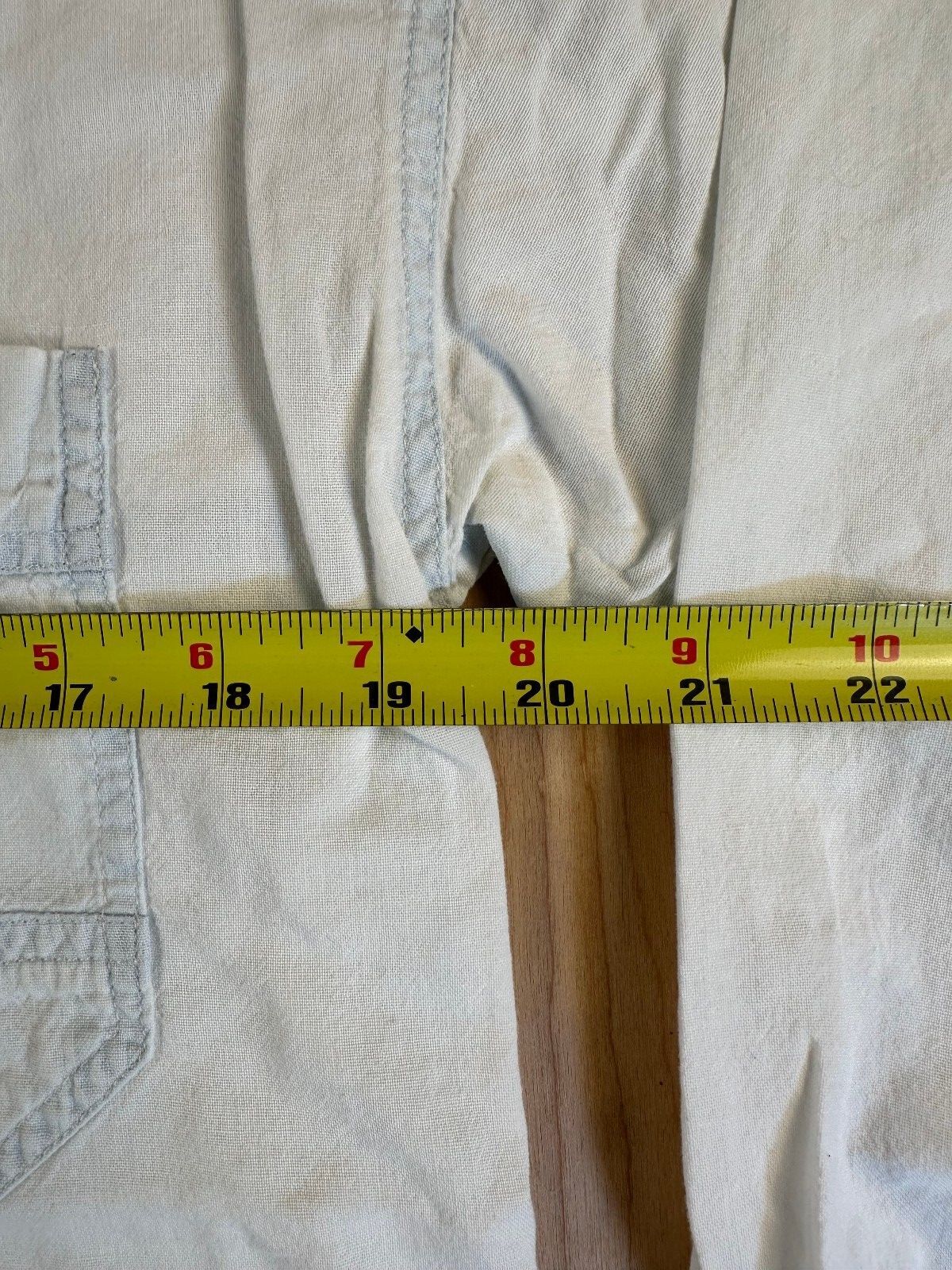 Vintage 90s Rescue Chambray button shirt small shredded summer workwear cotton