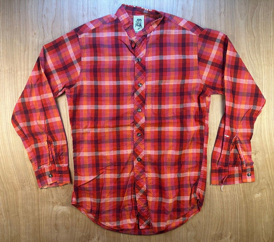 Vintage 60s Campus button up shirt mandarin collar small plaid lightweight small