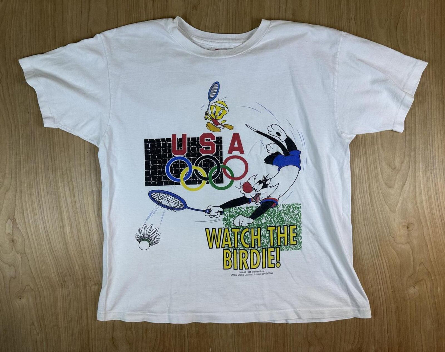 Vintage 90s Watch the Birdie Olympic tshirt Single Stitch Tweety badminton usa