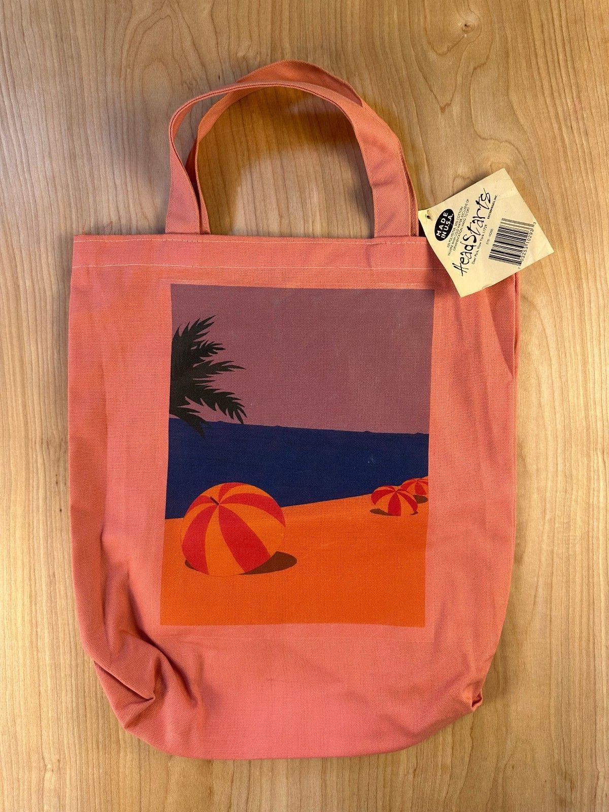 Vintage 90s Headstarts Tote Beach made in USA washed out faded block print