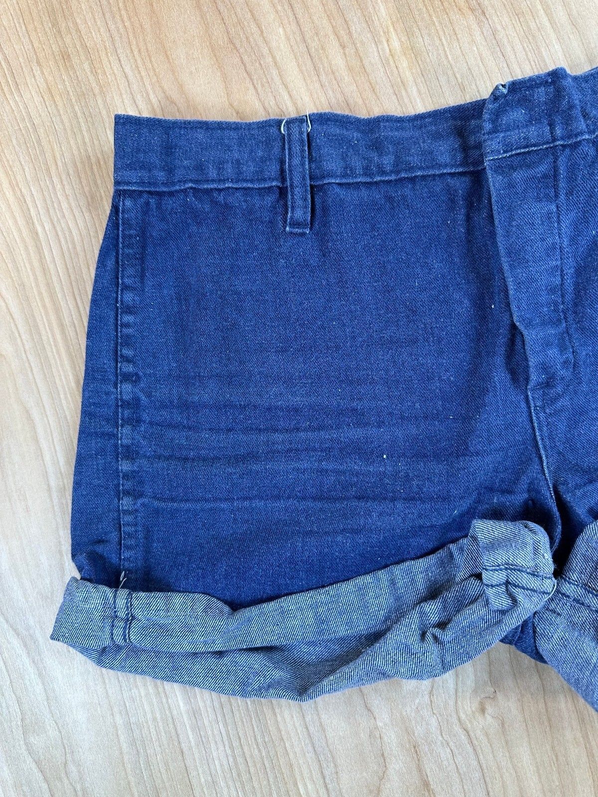 Vintage 70s Denim Shorts 100% cotton booty folded hem 2" inseam dark rinse