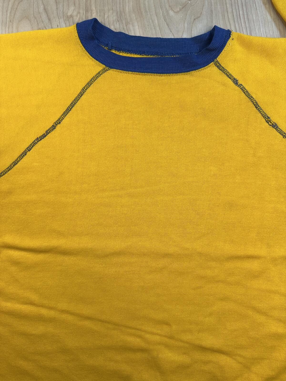 Vintage 80s sweatshirt contrast ribbing raglan made in usa yellow blue soft