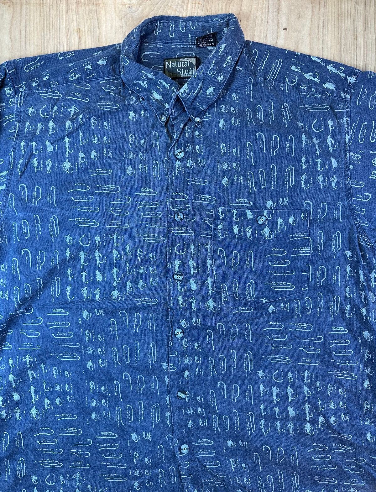 Vintage 90s Natural Stuff Fishing Lure button up large 100% cotton made in india