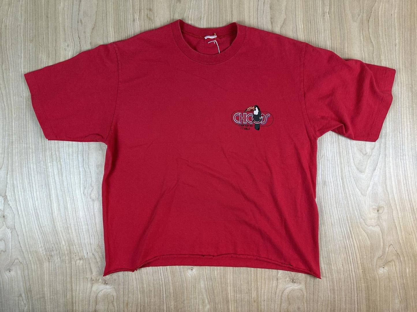 Vintage 80s Chico's Cantina Maui tshirt single stitch red toucan cropped hawaii
