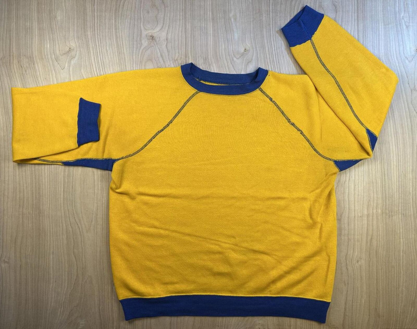 Vintage 80s sweatshirt contrast ribbing raglan made in usa yellow blue soft