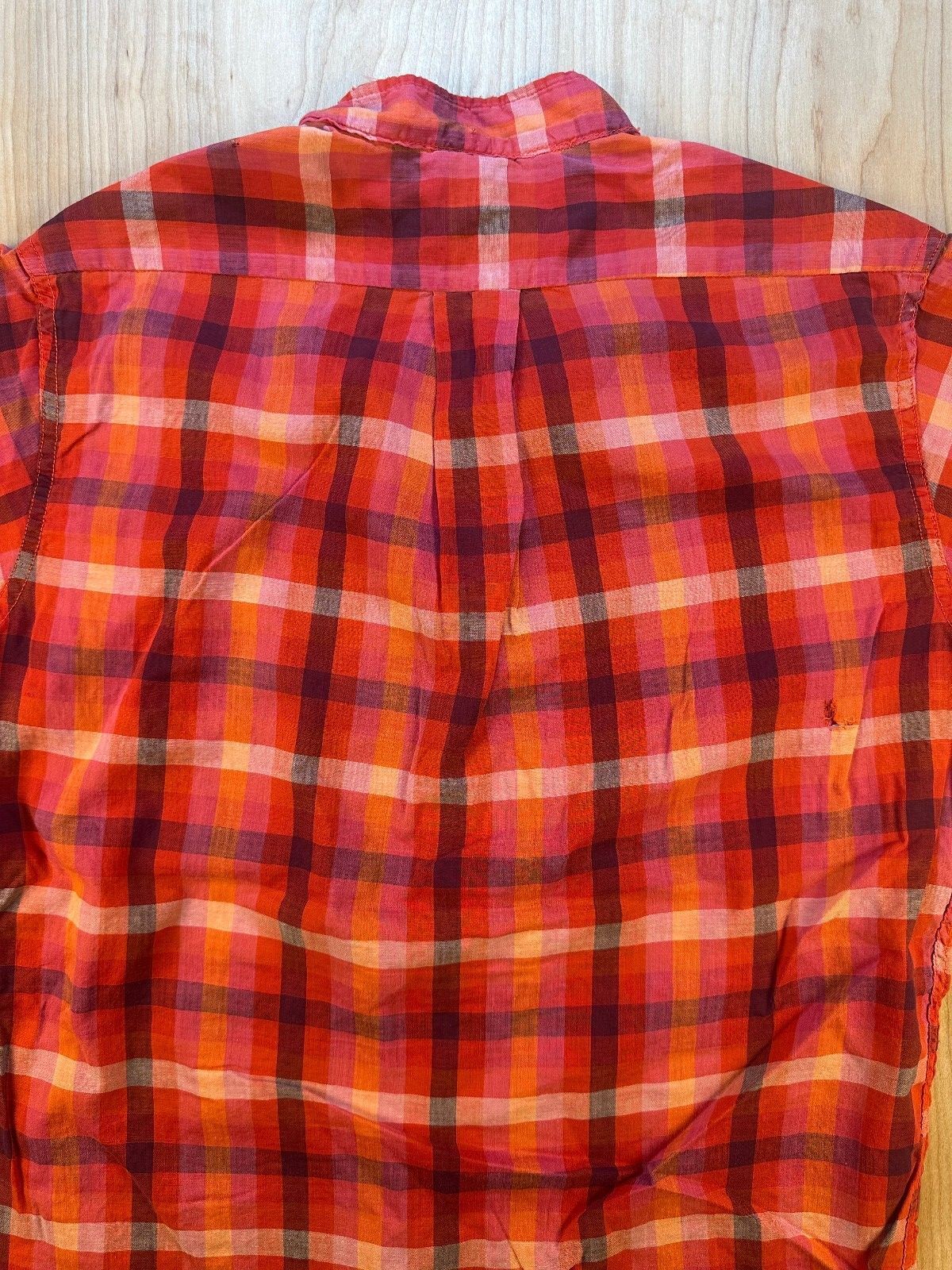 Vintage 60s Campus button up shirt mandarin collar small plaid lightweight small