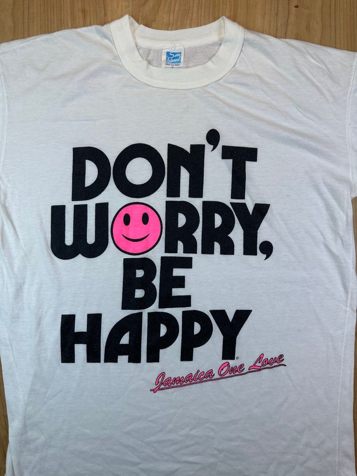Vintage 80s Dont Worry Be Happy tshirt Jamaica one love sun island single stitch
