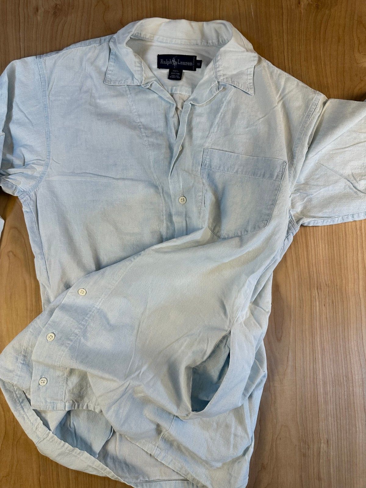 Vintage 90s Ralph Lauren 3/4 sleeve chambray button up shirt 100% cotton light