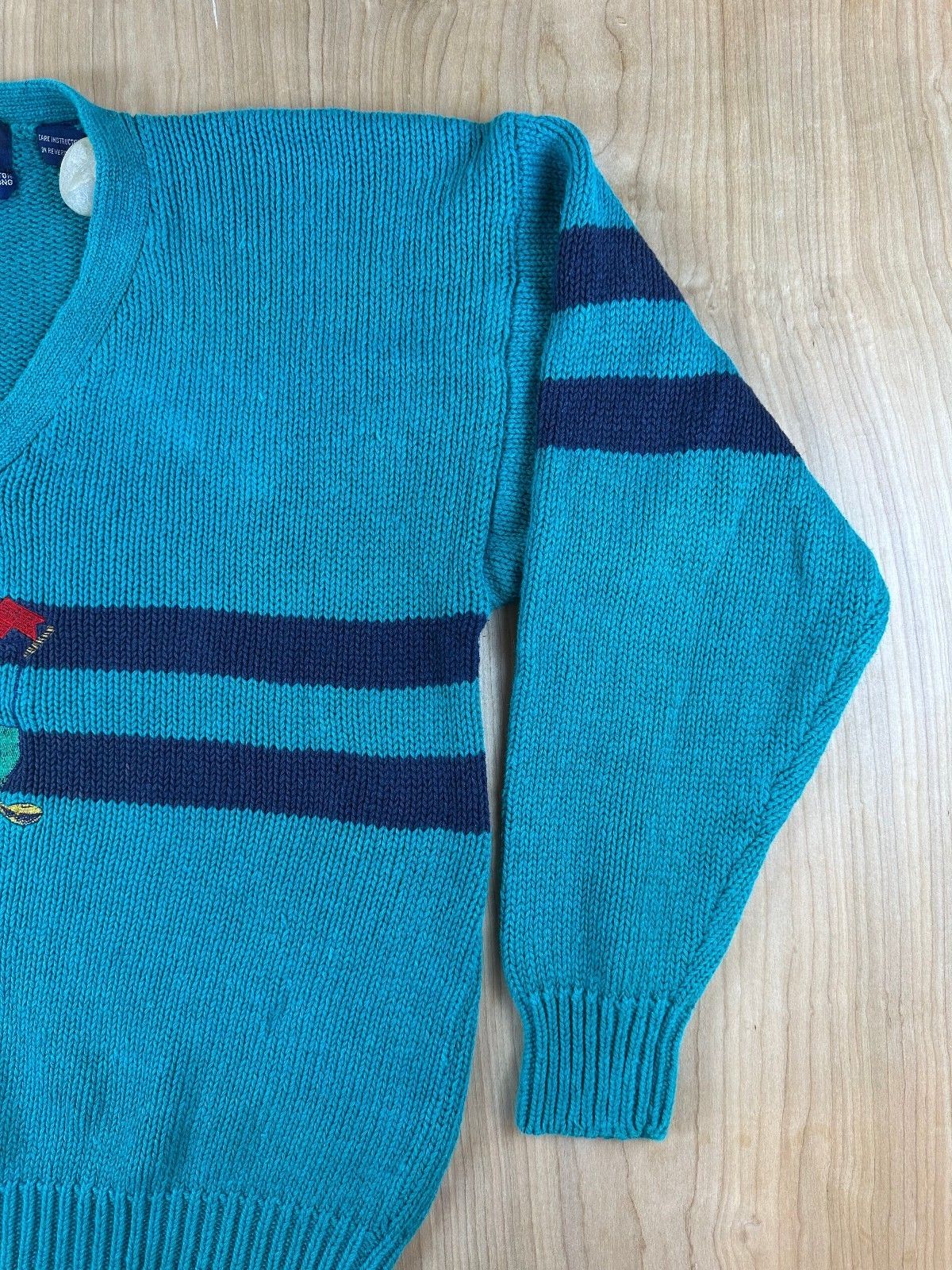 Vintage 80s Allen Solly Knit Sweater linen cotton golf embroidery vneck preppy