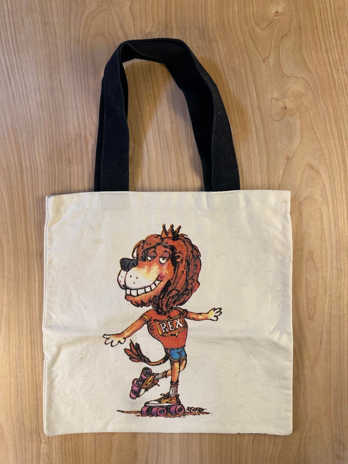 Vintage 70s Rex tote bag rollerskate lion cartoon canvas renfro skating