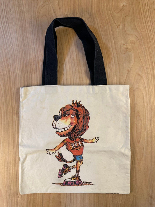 Vintage 70s Rex tote bag rollerskate lion cartoon canvas renfro skating