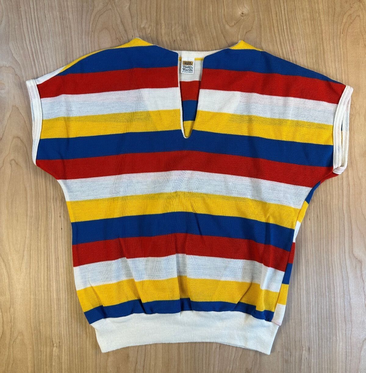Vintage 60s Mister Marty of California knit blouse striped small slit neckline