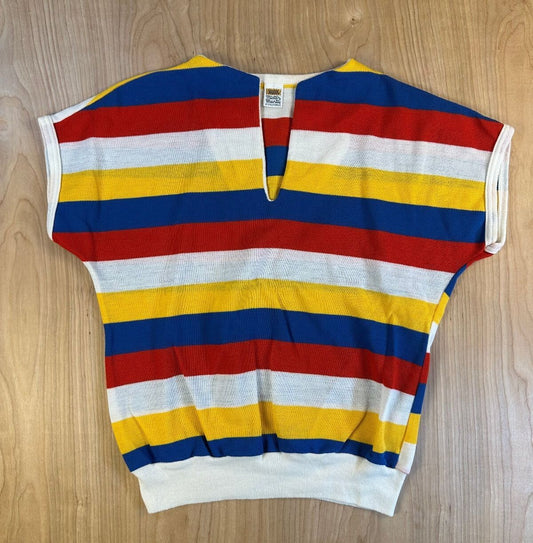 Vintage 60s Mister Marty of California knit blouse striped small slit neckline