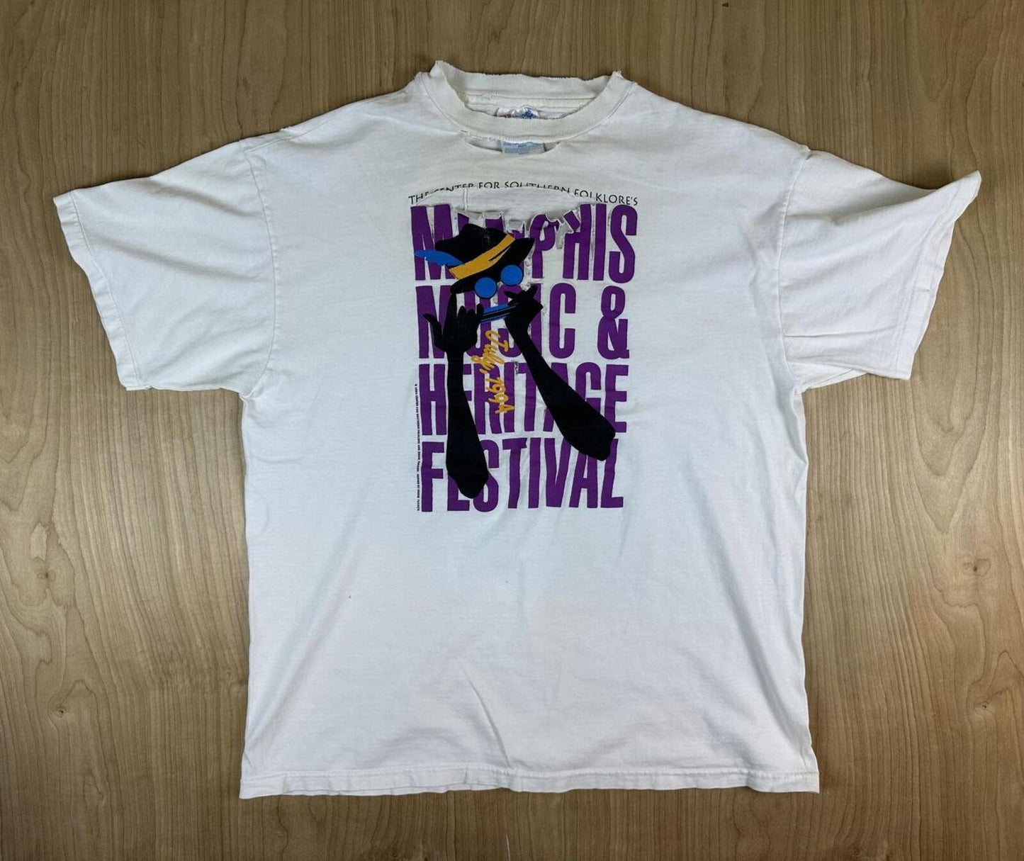 Vintage 90s Memphis Music and Heritage Festival tshirt Hanes beefy t large shred