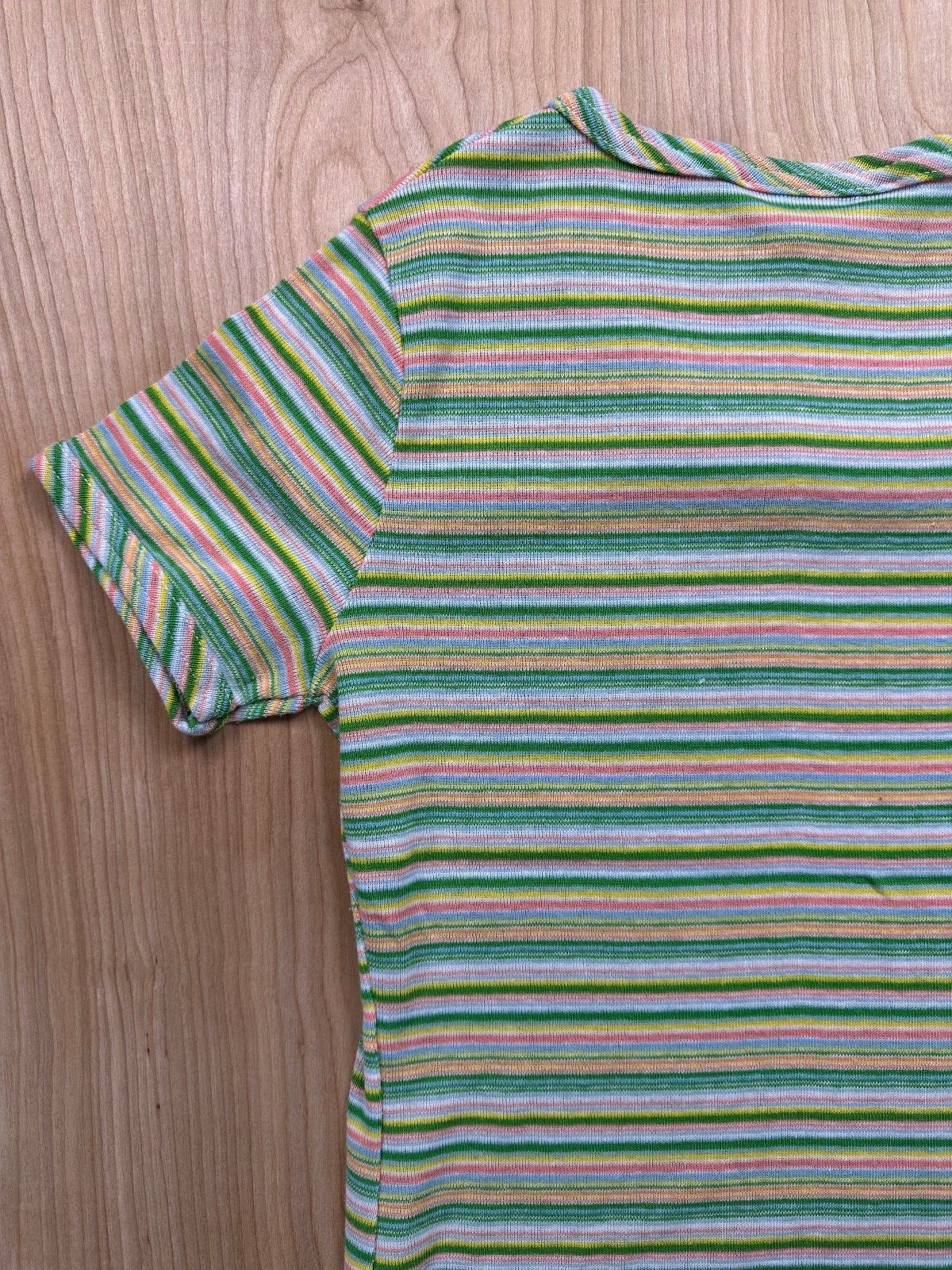 Vintage 70s EccoBay striped knit top ribbed medium cap sleeve baby tee summer