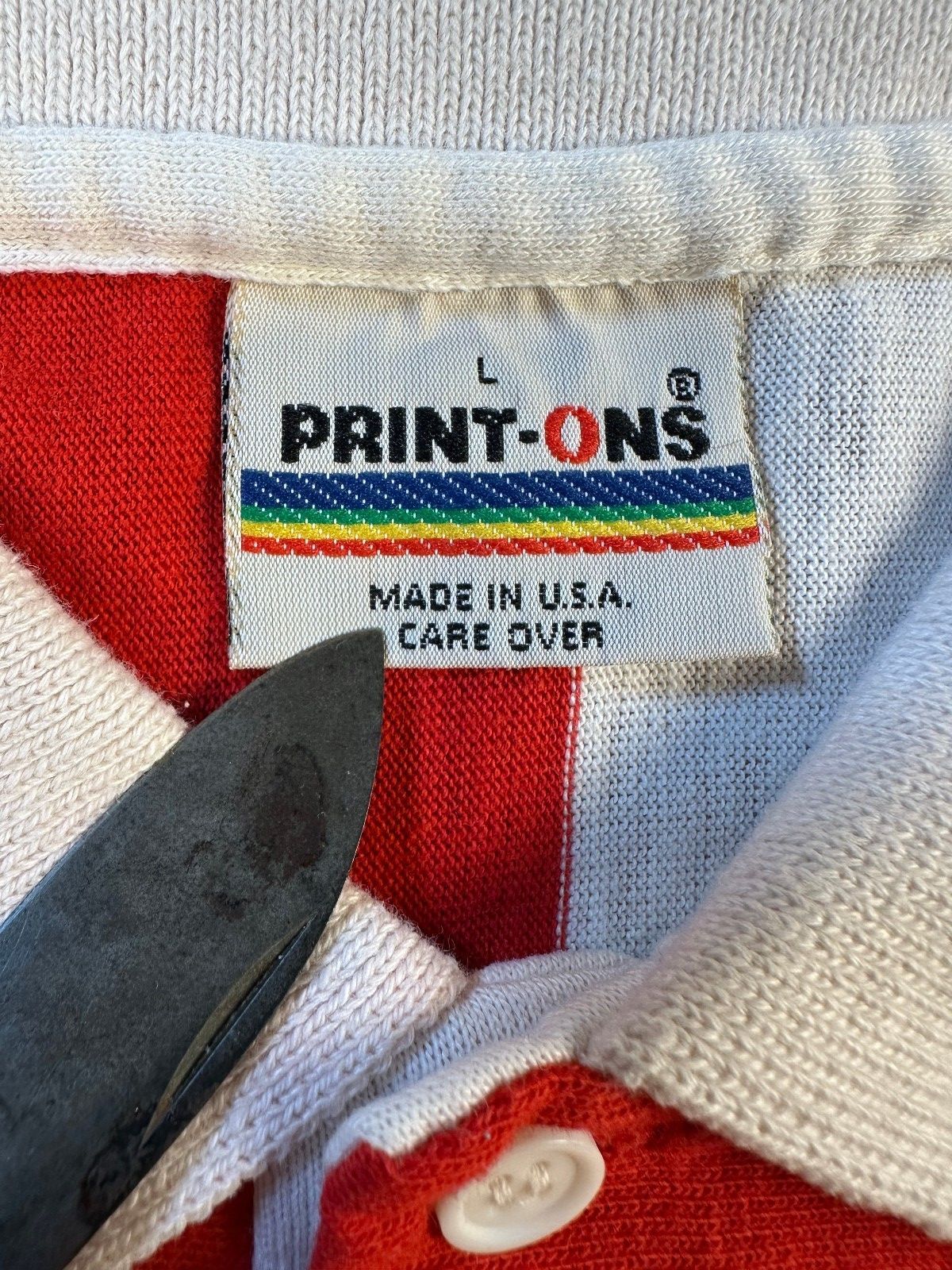 Vintage 80s Print Ons Striped Polo large made in usa broad stripe large athletic