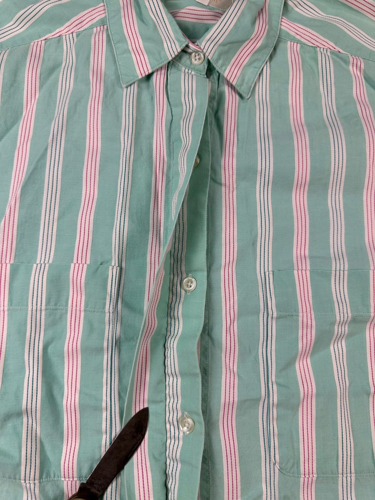 Vintage 80s John Henry button up shirt 100% cotton striped hidden placket preppy