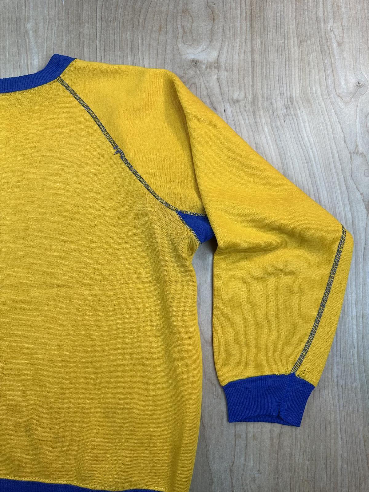 Vintage 80s sweatshirt contrast ribbing raglan made in usa yellow blue soft