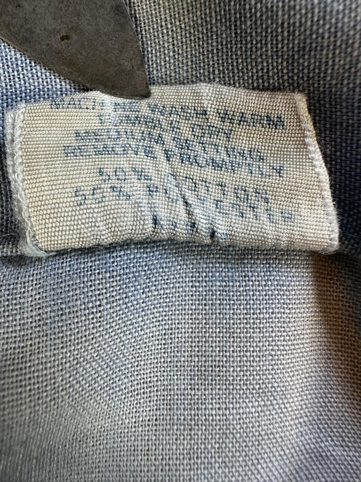 Vintage 80s Navy Chambray short sleeve Medium Navshirt Faded stenciled lt blue