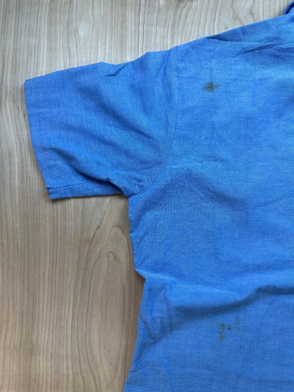 Vintage 70s Seafarer Chambray US. navy button up short sleeve stencil military