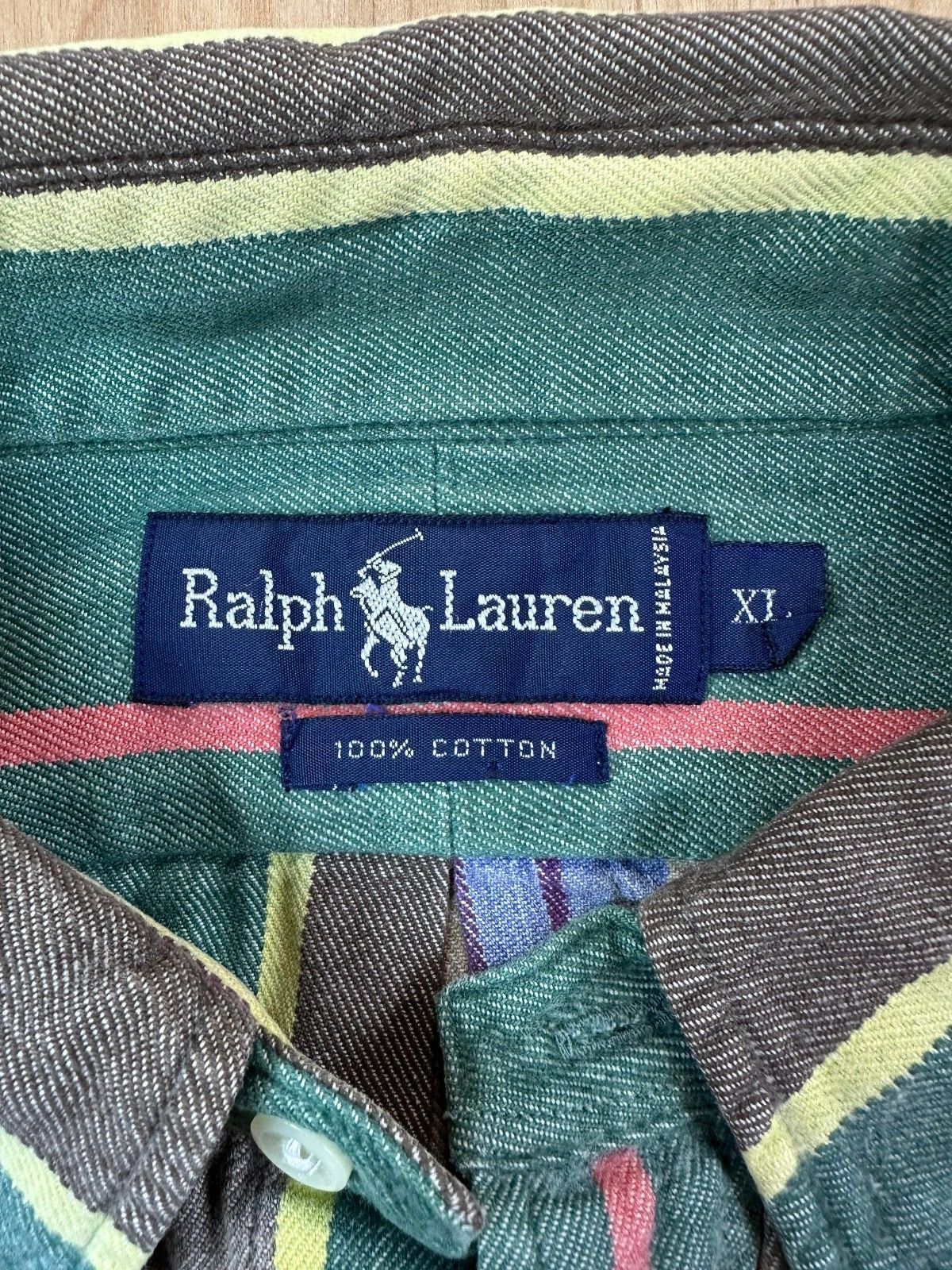 Vintage 90s Ralph Lauren button up shirt xlarge multistripe 100% cotton preppy
