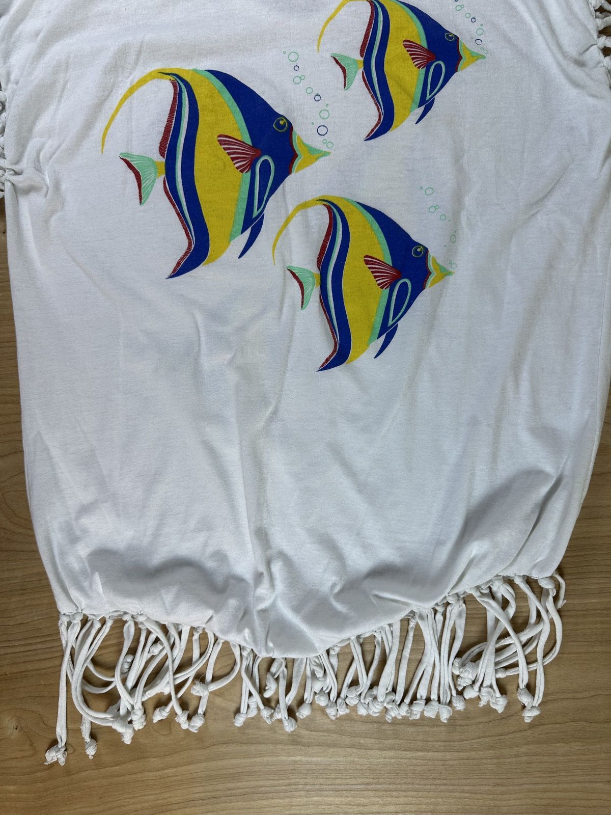 Vintage 80s Paradise Island Fringe tshirt coverup vacation beach tropical