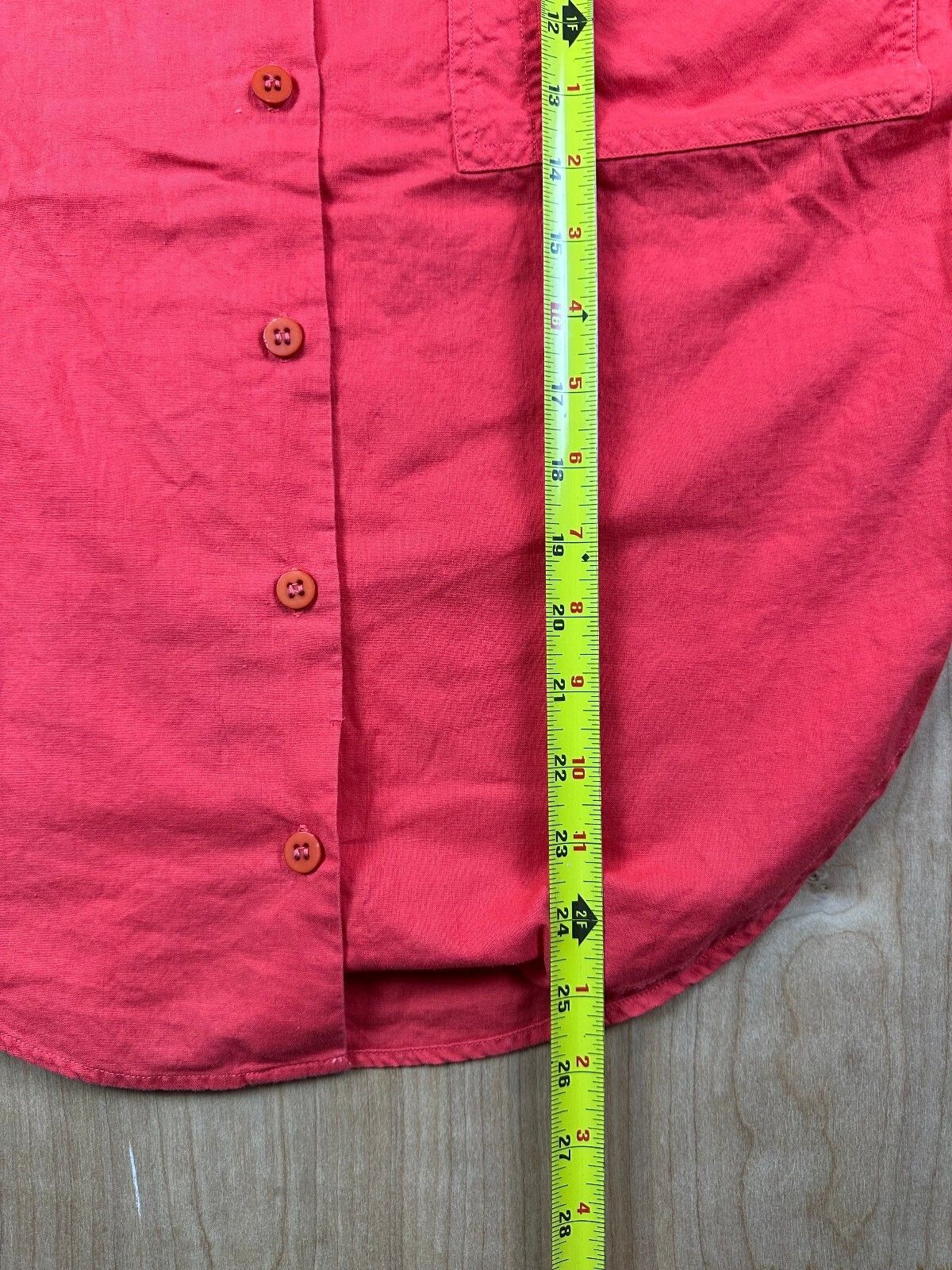 Vintage 80s Red Button up shirt pencil slot pocket curved hem 100% cotton bright