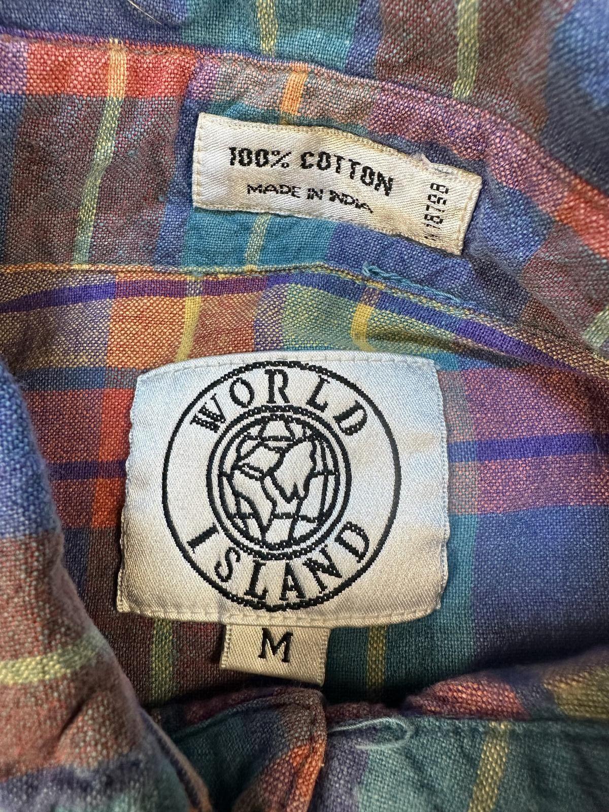 Vintage 80s World Island short sleeve button up madras shirt 100% cotton medium