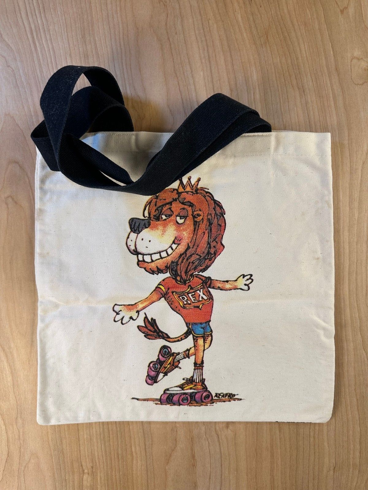 Vintage 70s Rex tote bag rollerskate lion cartoon canvas renfro skating