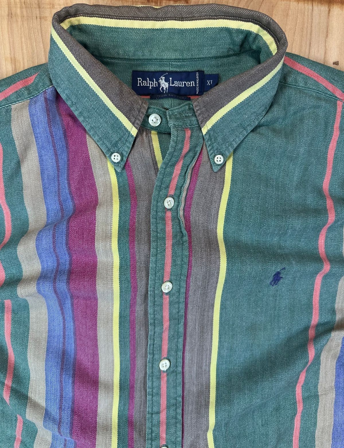 Vintage 90s Ralph Lauren button up shirt xlarge multistripe 100% cotton preppy
