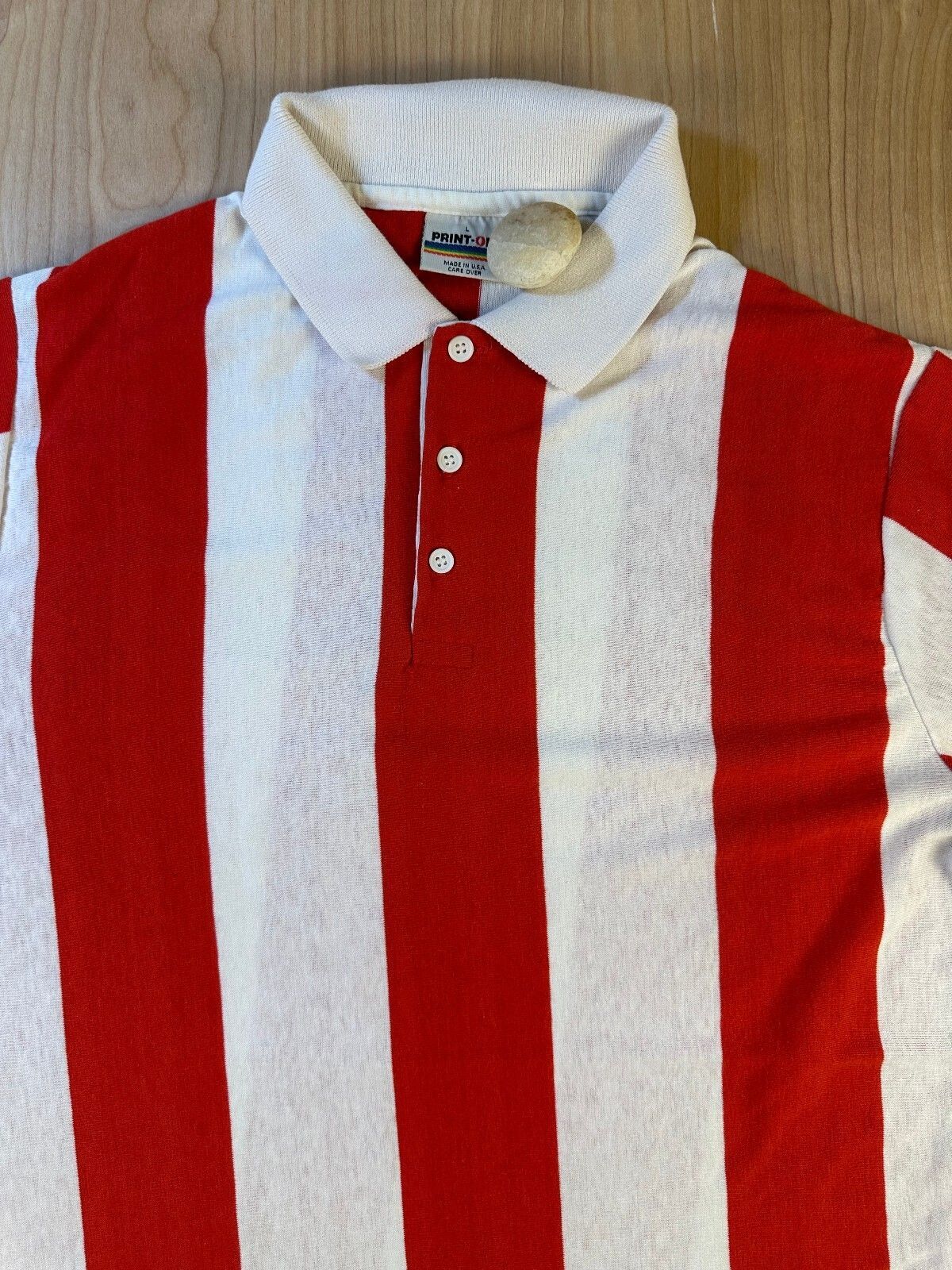 Vintage 80s Print Ons Striped Polo large made in usa broad stripe large athletic