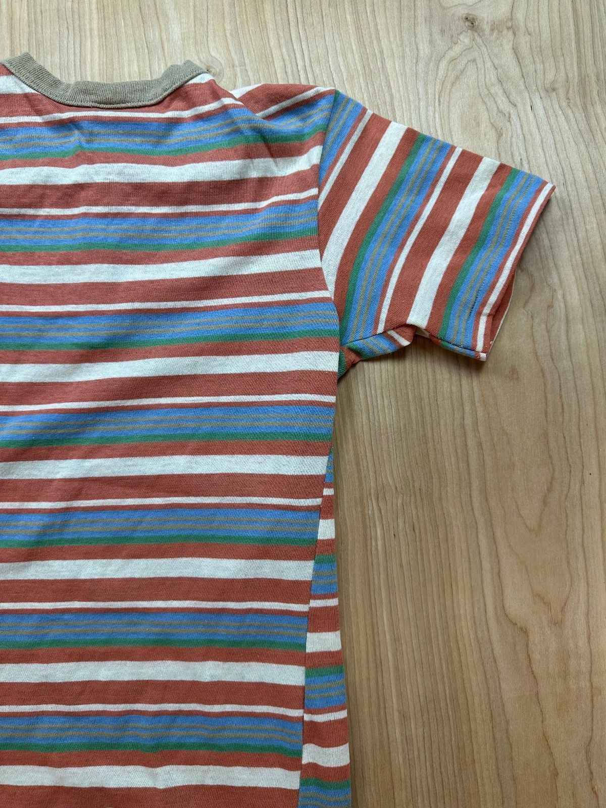 Vintage 70s Psssst Striped knit top Single Stitch Ribbed henley contrast binding