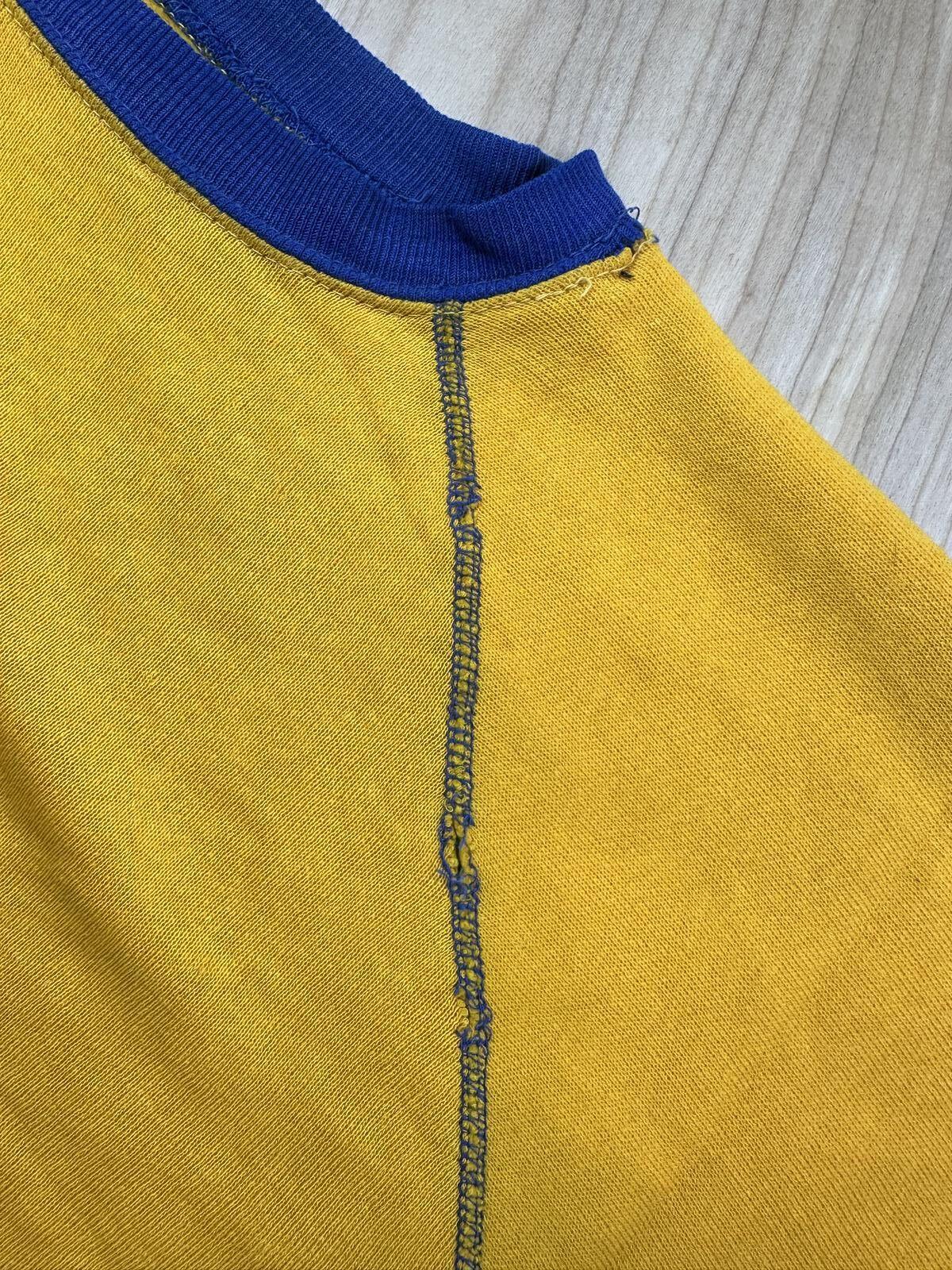 Vintage 80s sweatshirt contrast ribbing raglan made in usa yellow blue soft