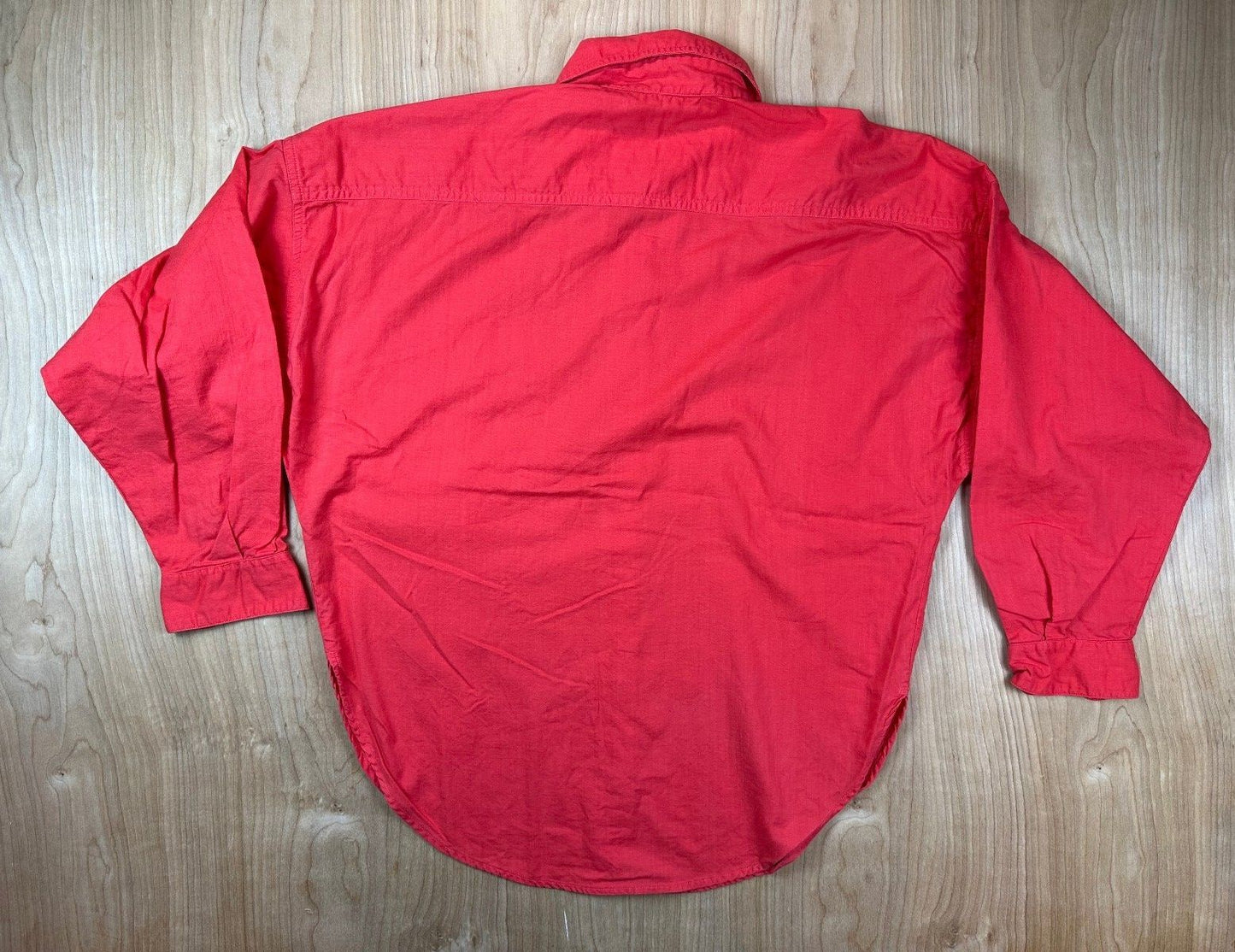Vintage 80s Red Button up shirt pencil slot pocket curved hem 100% cotton bright