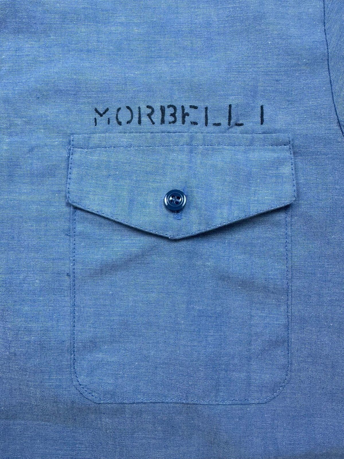 Vintage 70s Seafarer Chambray US. navy button up short sleeve stencil military