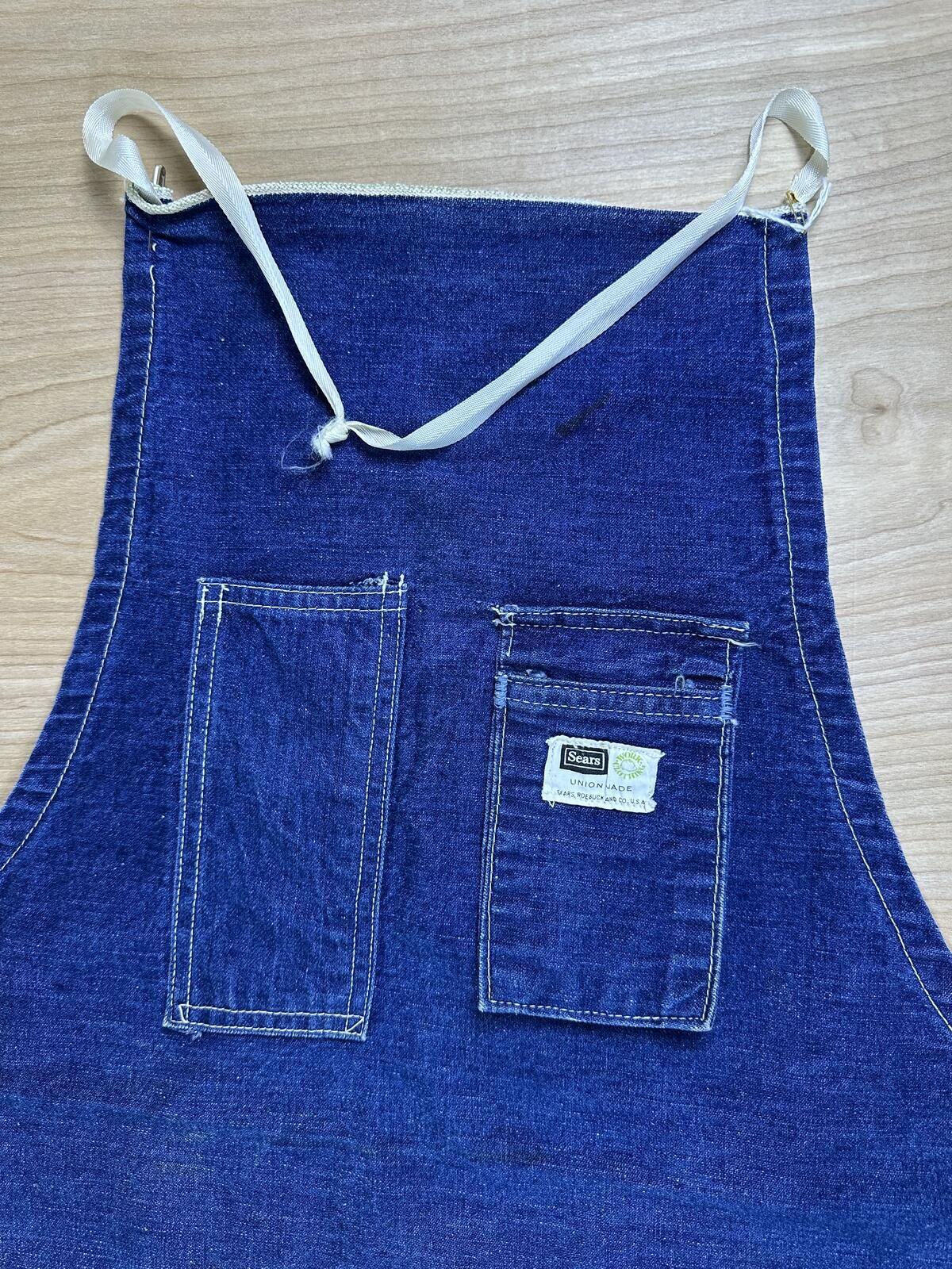 Vintage 70s Sears Apron blue denim workwear salvage union made usa durable rare