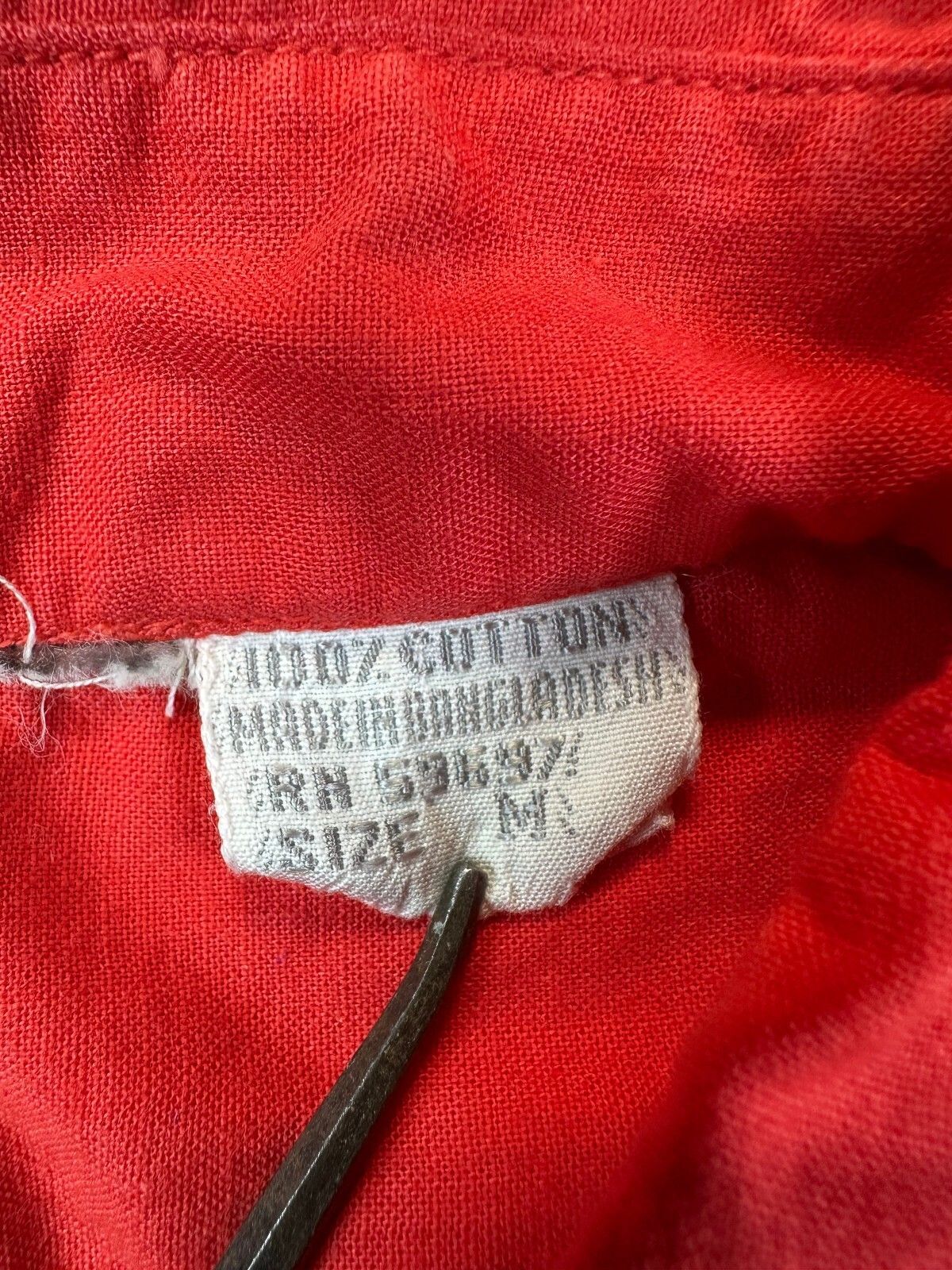 Vintage 80s Red Button up shirt pencil slot pocket curved hem 100% cotton bright