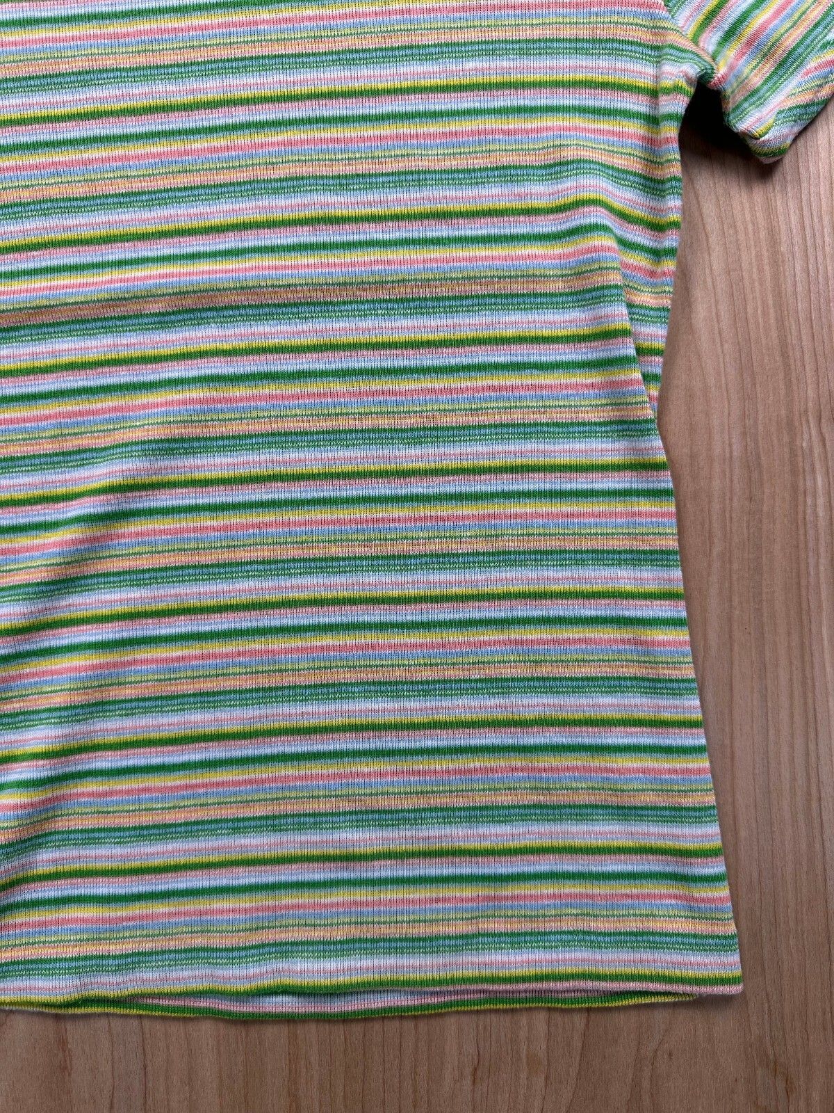 Vintage 70s EccoBay striped knit top ribbed medium cap sleeve baby tee summer